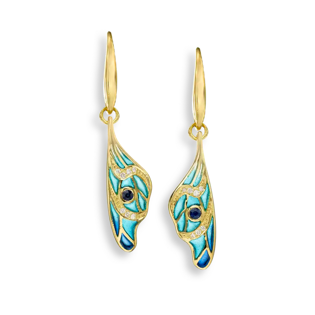 Blue Plique-A-Jour Butterfly Wire Earrings