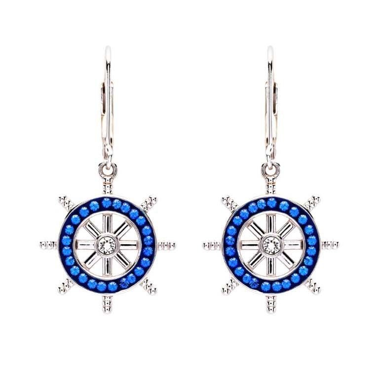 Sterling Silver Sapphire Crystal Ships Wheel Drop Earrings