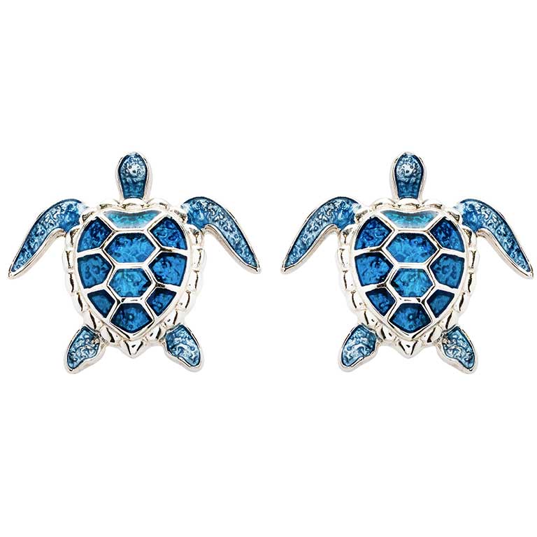 Sterling Silver Blue Enamel Turtle Stud Earrings
