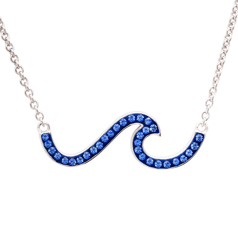 Sterling Silver Wave Necklace with Sapphire Blue Crystals