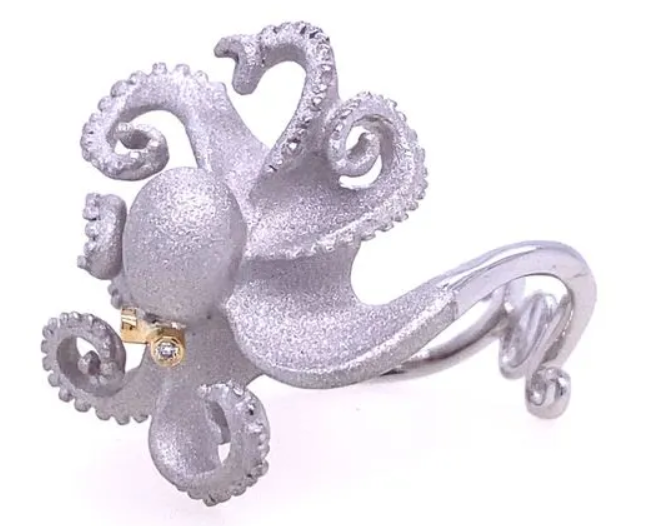 Precious Silver and 18KY Octopus Ring