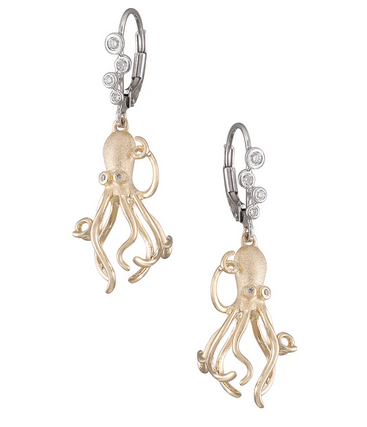14K Octopus Earrings with Diamonds