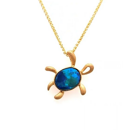 14K Hawaiian Petroglyph Opal Turtle Pendant