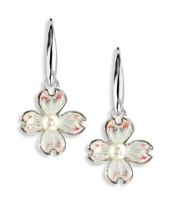 Dogwood Blossom with Pearl Dangle Earrings