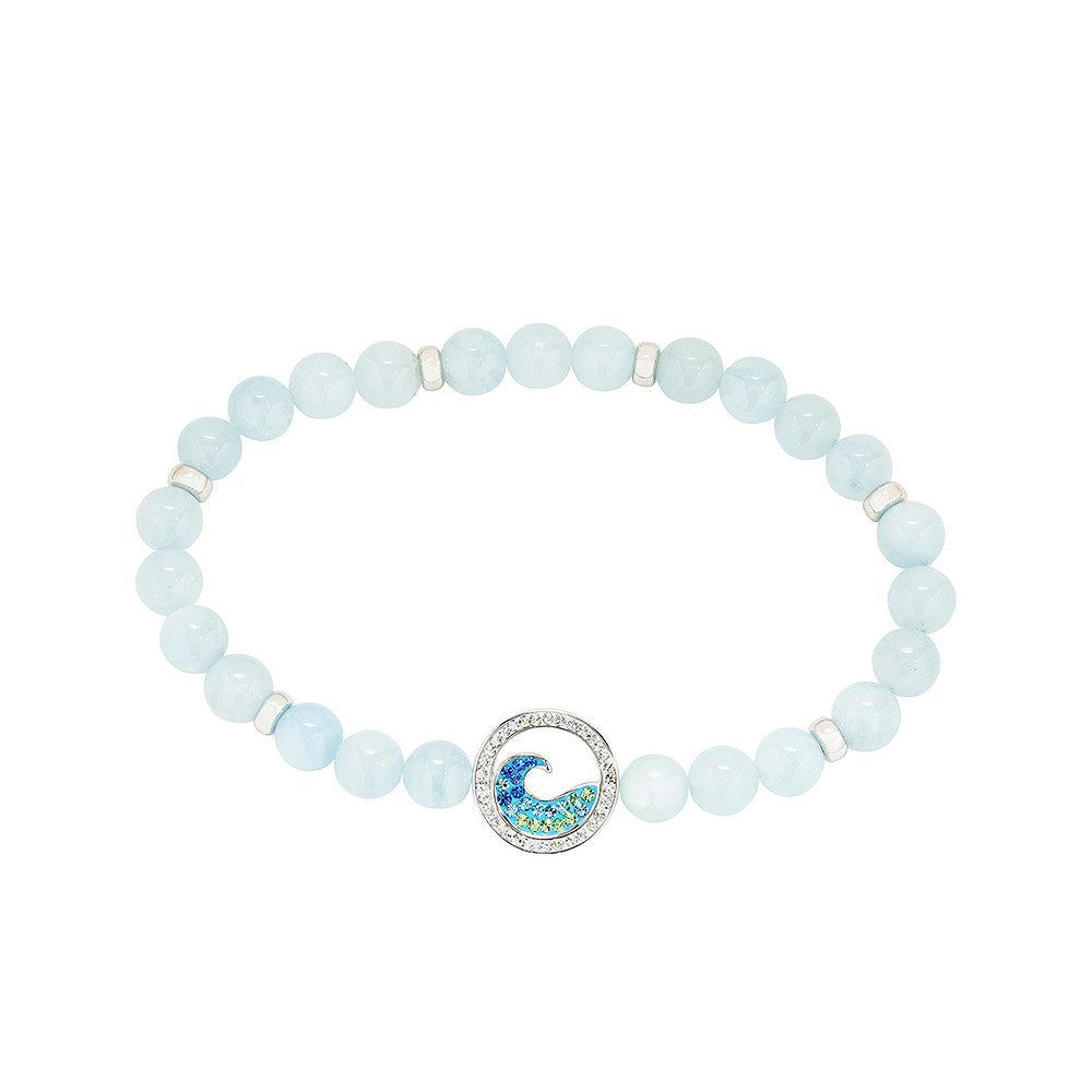 Sterling Silver Aqua Wave Stretchy Bracelet