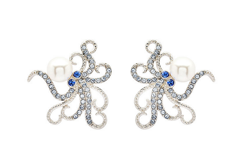 Pearl and Swarovski Crystal Octopus Earrings
