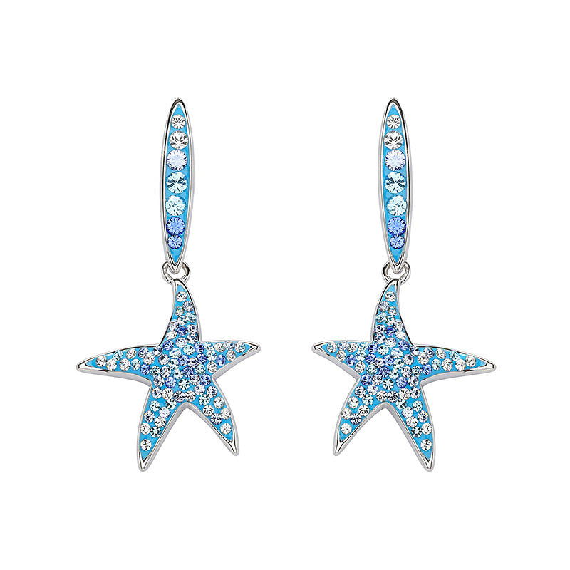 Sterling Silver Crystal Starfish Dangle Earrings
