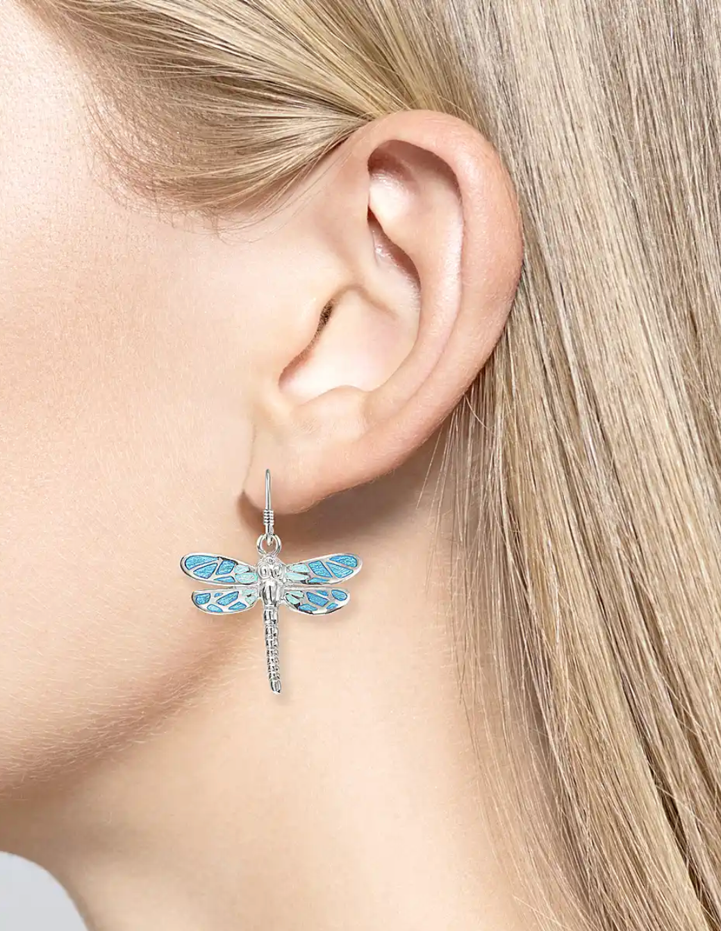 Blue or Green Enamel Dragonfly Earrings