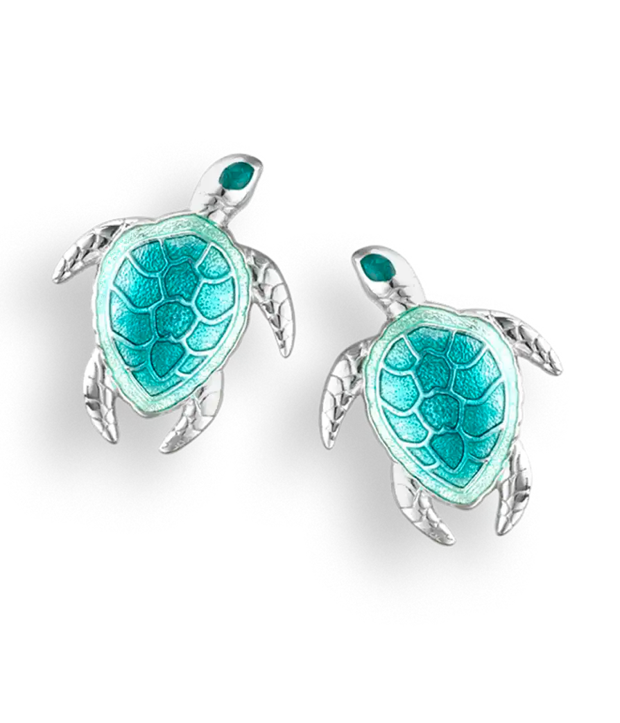 Sterling Silver Green Enamel Post Earrings.