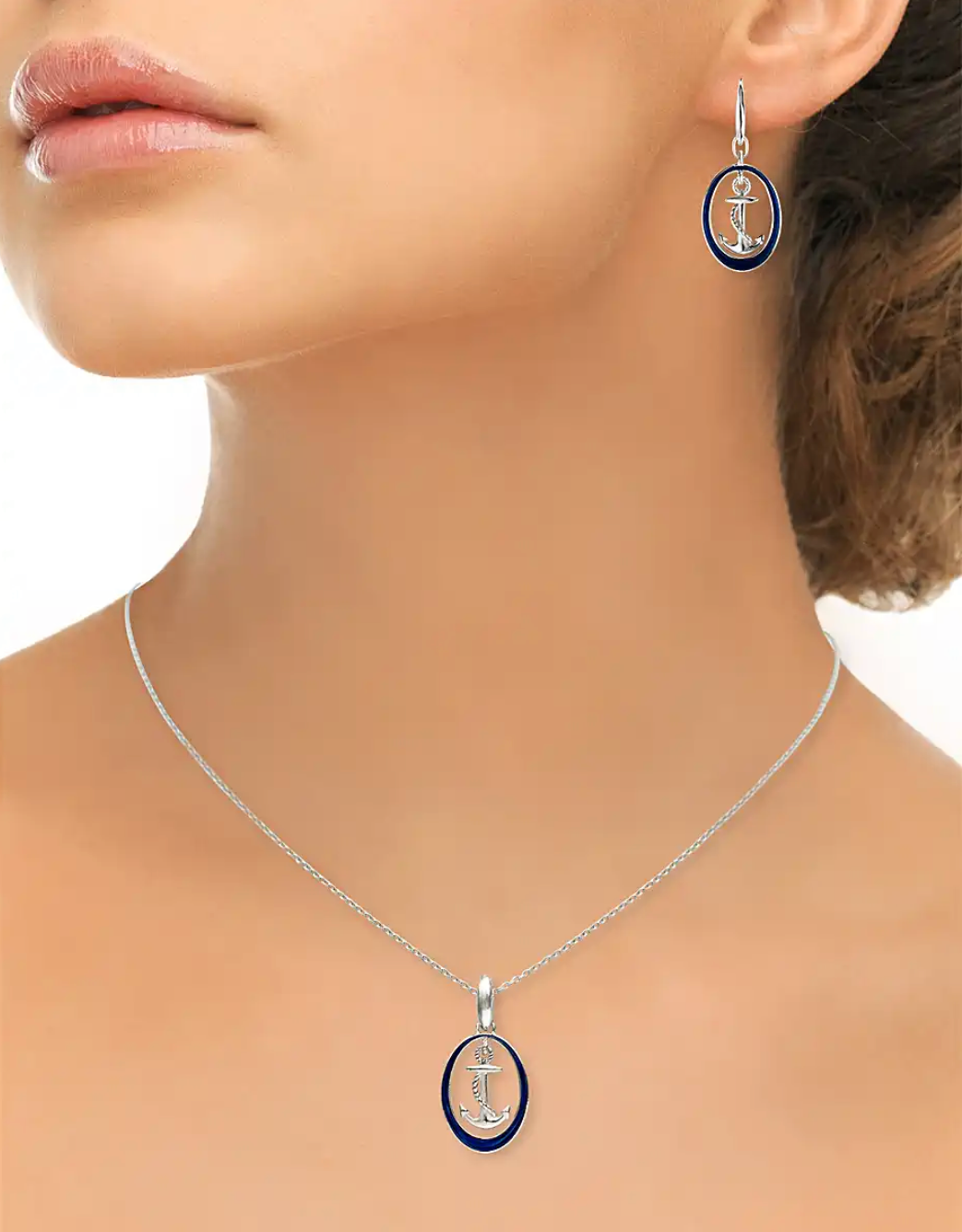 Sterling Silver Blue Anchor Pendant