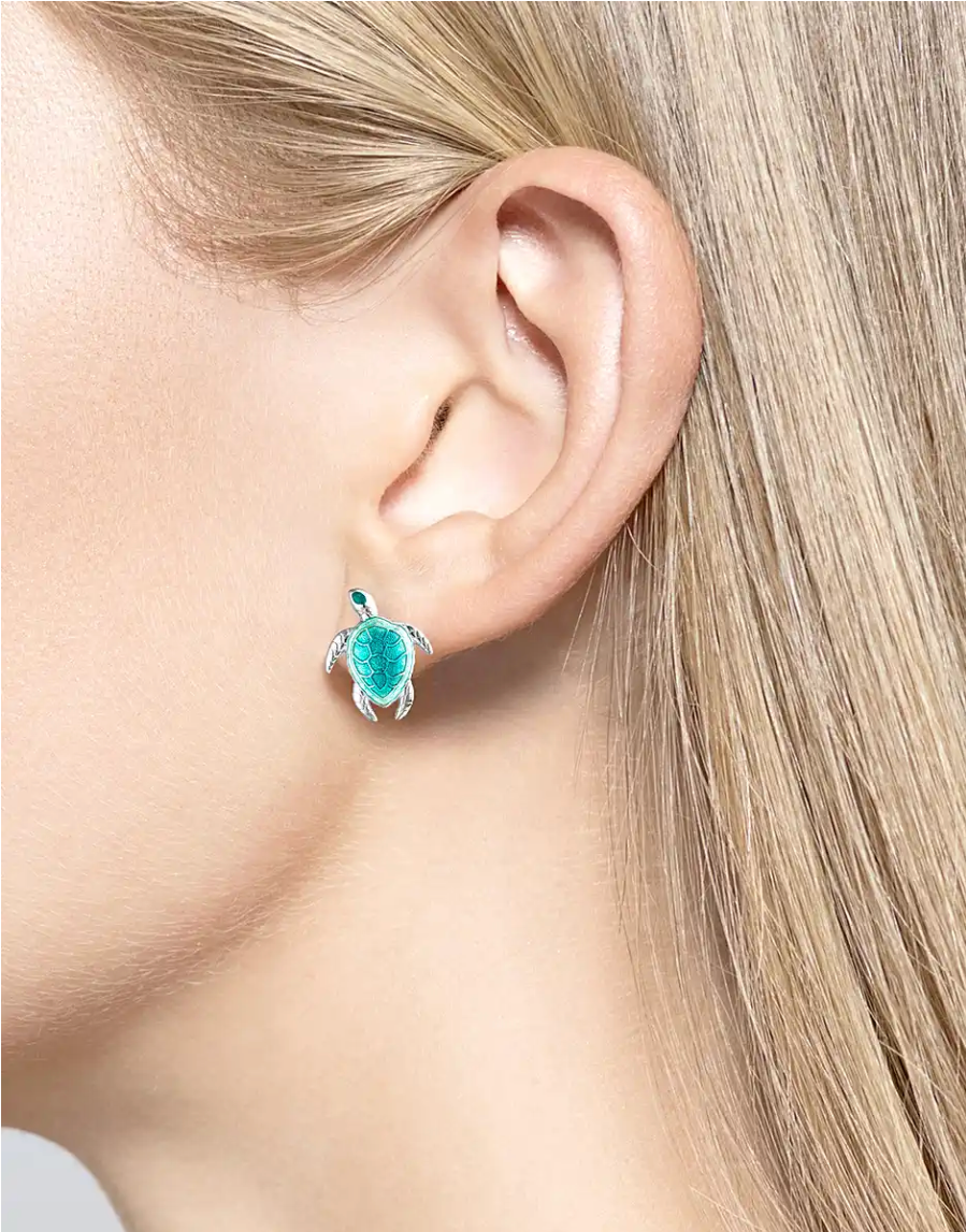 Sterling Silver Green Enamel Post Earrings.