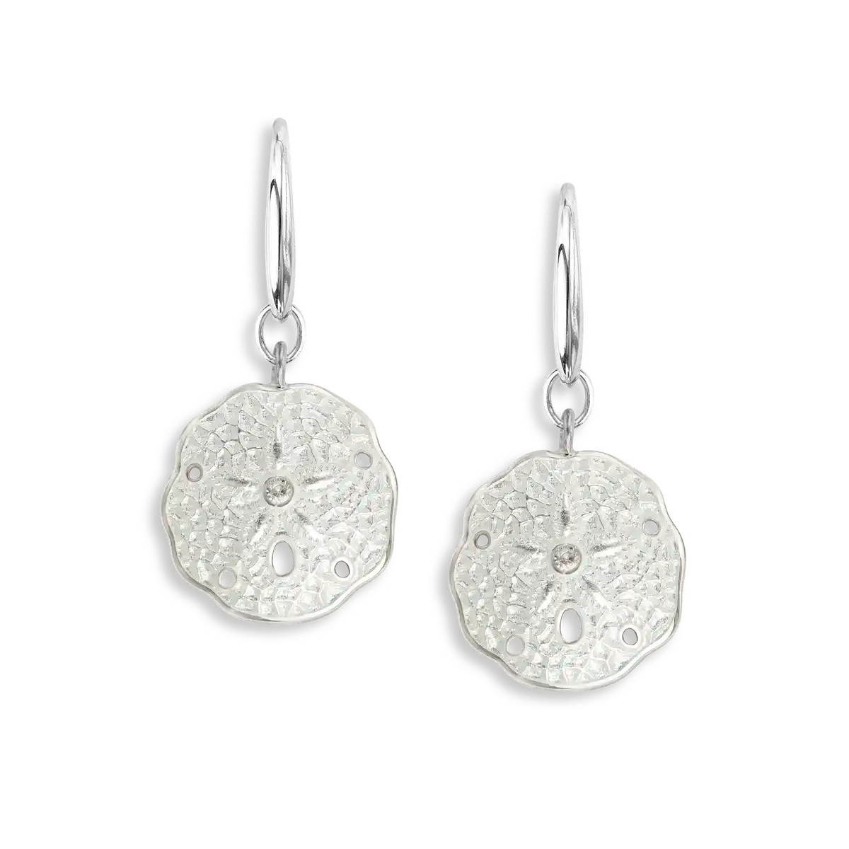 Sterling Silver White Enamel Sand Dollar Lever Back Earrings
