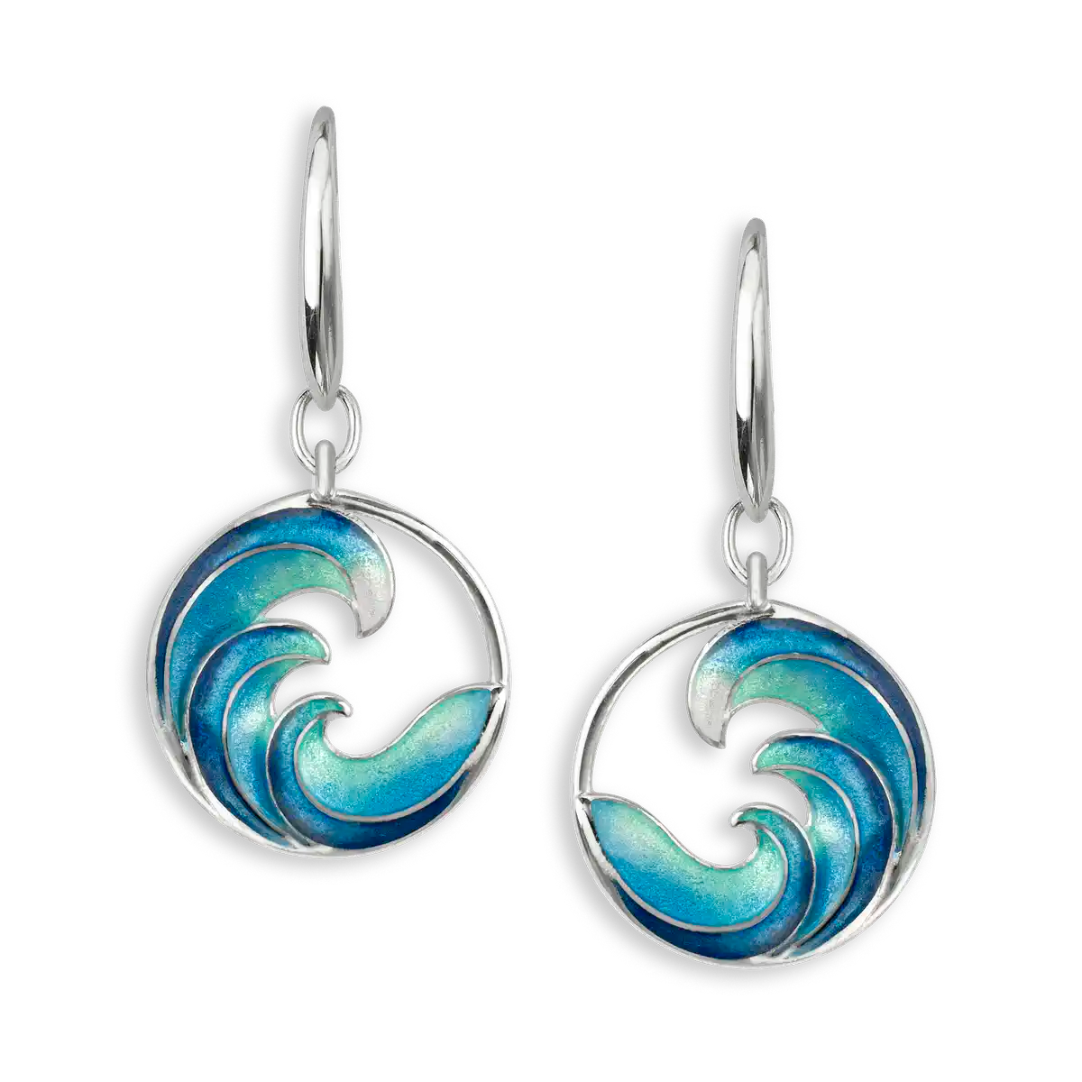 Sterling Silver Turquoise Ocean Waves Lever Back Earrings.