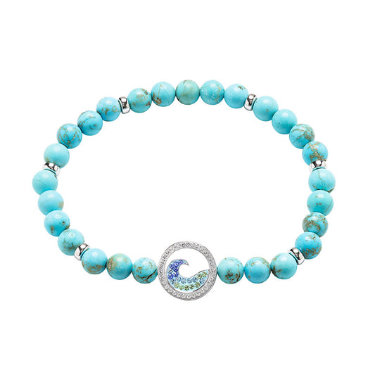 Sterling Silver Wave Stretch Bracelet with Turquoise Beads