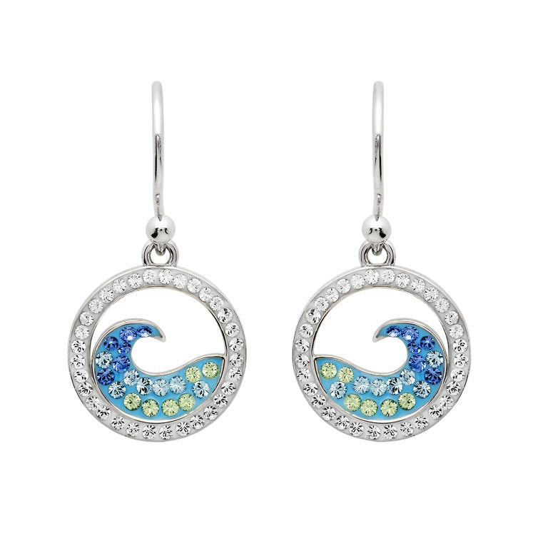 Blue Wave Drop Earrings with Aqua Crystals