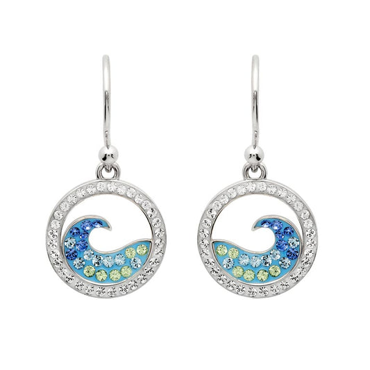 Blue Wave Drop Earrings with Aqua Crystals