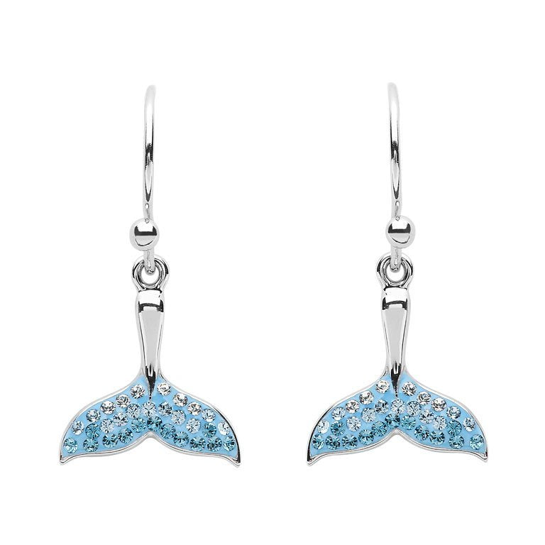 Whale Tail Drop Aqua Earrings With Crystals