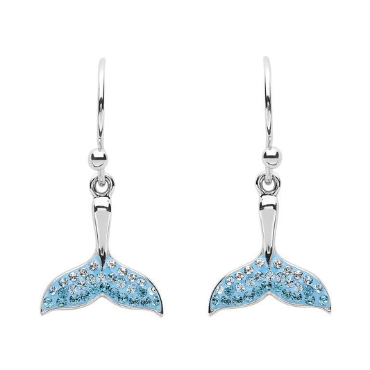 Whale Tail Drop Aqua Earrings With Crystals