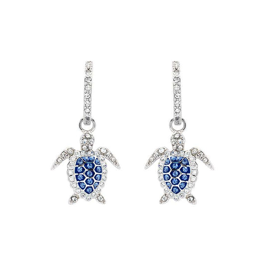 Sterling Silver Hoop Sapphire Blue Turtle Earrings