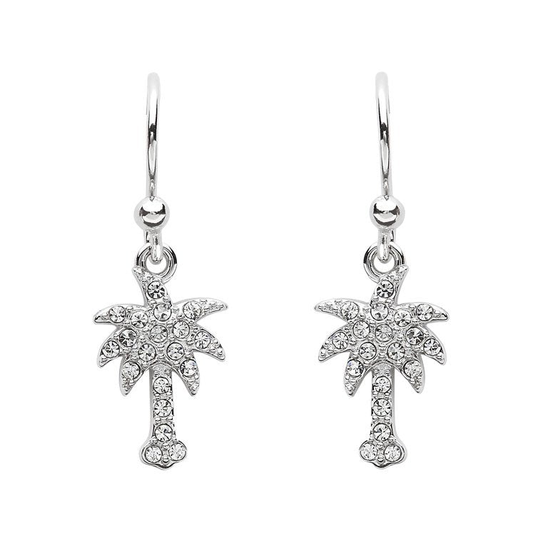 Palm Tree Drop Earrings With Crystals