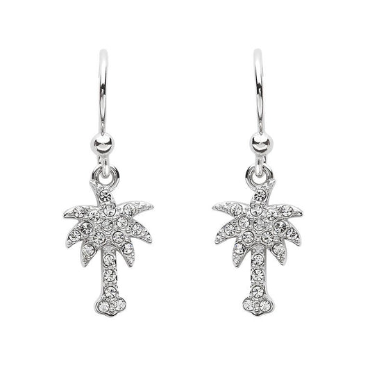 Palm Tree Drop Earrings With Crystals