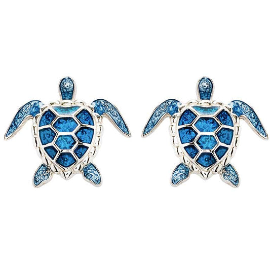 Sterling Silver Blue Enamel Turtle Stud Earrings