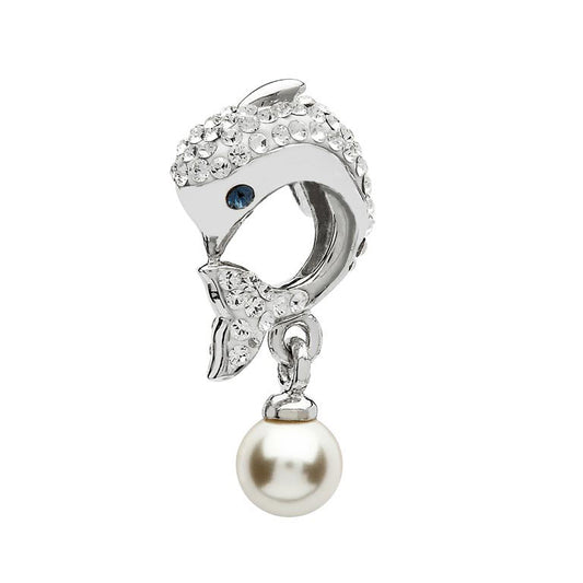 Pearl & Crystal Dolphin Charm Bead With Crystals