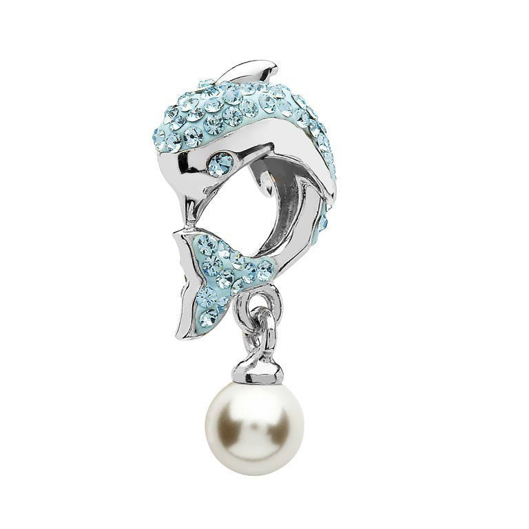 Pearl & Crystal Dolphin Charm Bead With Crystals