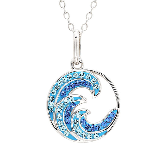Sterling Silver With Blue Crystals Wave Mini Necklace