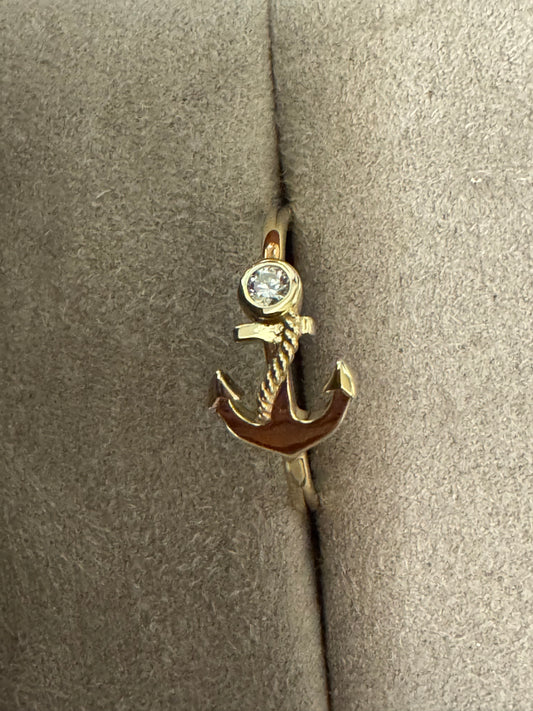 14K Anchor Ring with Diamond
