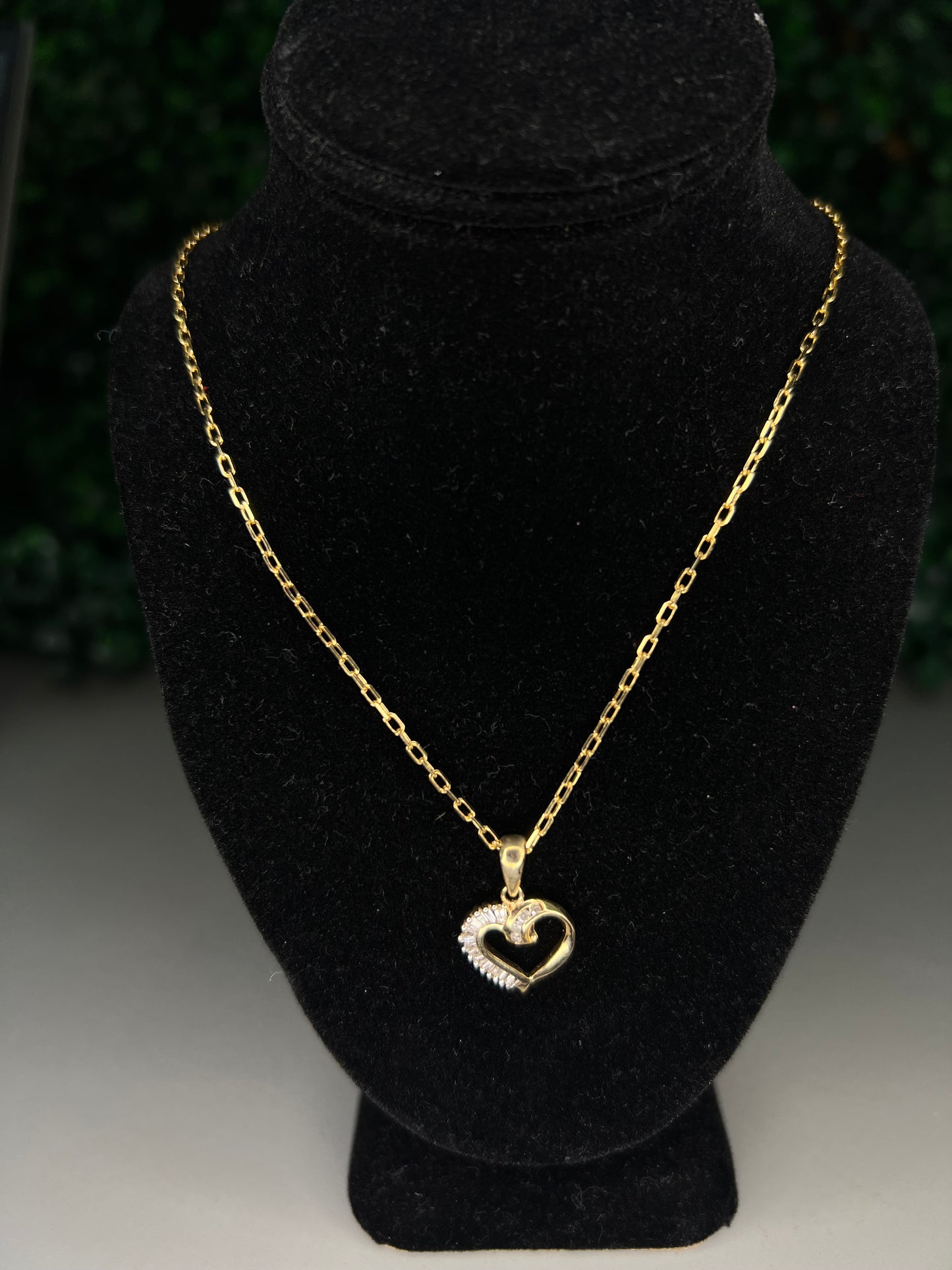 14KY Diamond Baguette Heart Pendant