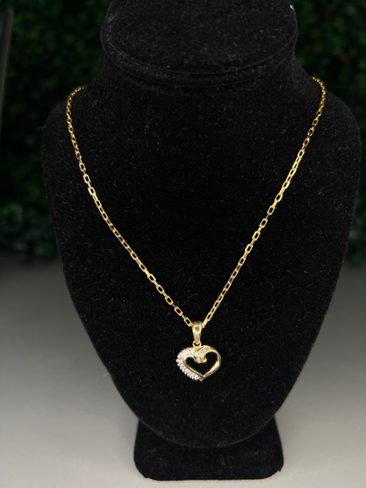 14KY Diamond Baguette Heart Pendant
