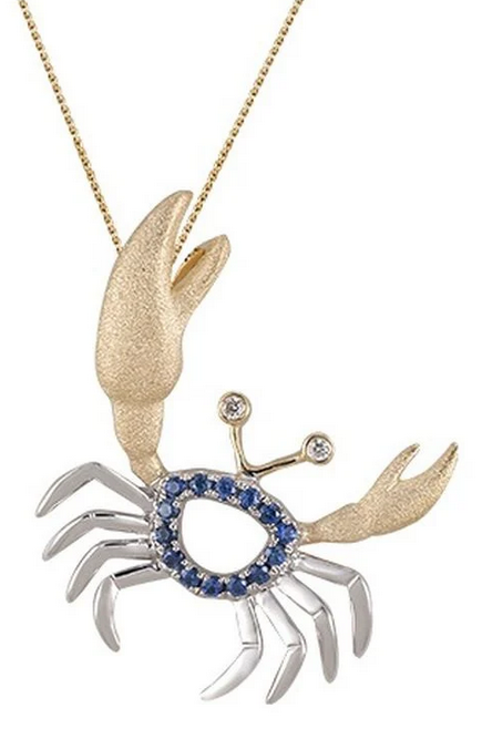 14K Two-toned Crab Pendant with Blue Sapphire
