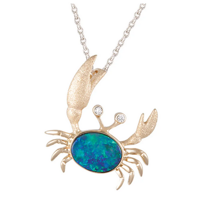 14K Crab Opal Pendant with Diamond Eyes