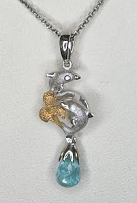 14K Dolphin Pendant with White Sapphire and Kyanite