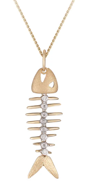 14K Fish Bone Pendant with Diamonds
