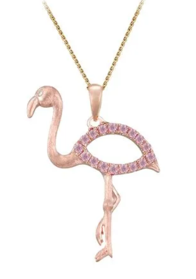 14KR Flamingo with Diamonds and Sapphires Pendant