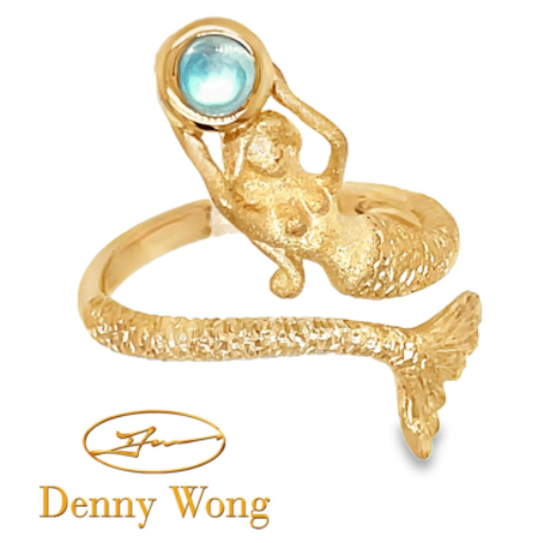 14K Mermaid with Blue Topaz Ring