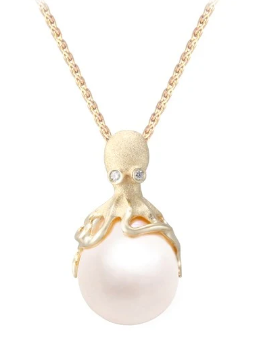 14K Octopus with Freshwater Pearl