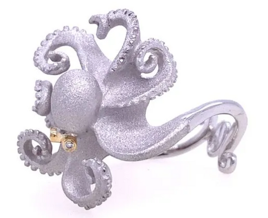 Precious Silver and 18KY Octopus Ring