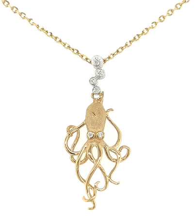 14K Octopus with Diamonds Pendant