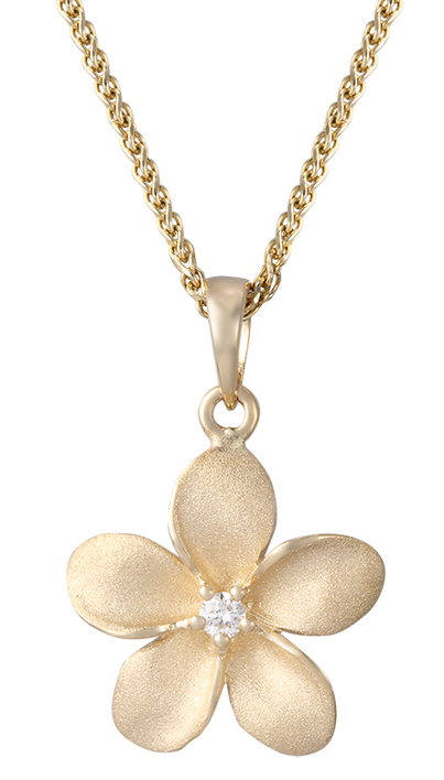 14KY Plumeria Flower Pendant with Diamond