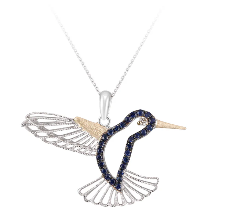14K Blue Sapphire Hummingbird Pendant