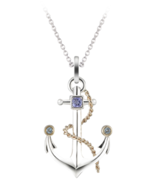 Silver and 14KY Anchor with Blue Topaz and Tanzanite Pendant