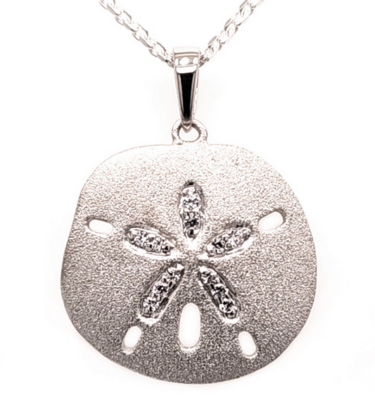 Precious Silver Sand Dollar Pendant with White Sapphires