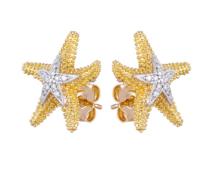 14K Sea Star Earrings with Diamonds