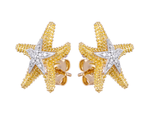 14K Sea Star Earrings with Diamonds