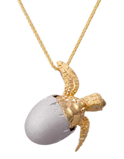 14K Two-tone Turtle in Egg Pendant