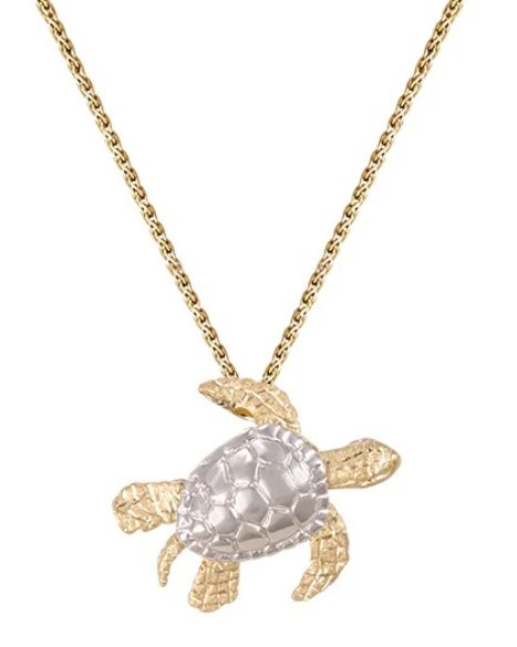 14K Two-tone Turtle Pendant