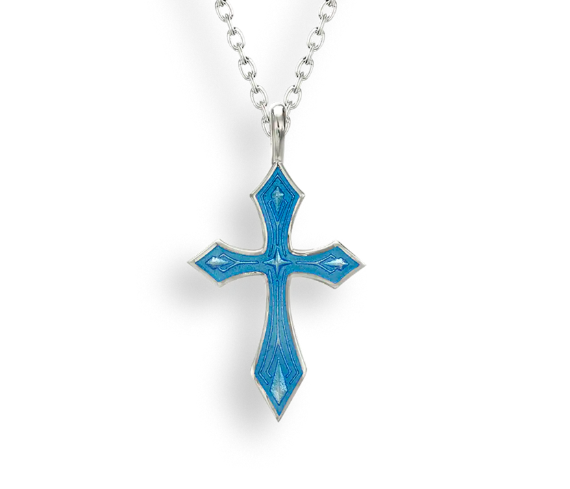 Blue Pointed Cross Necklace